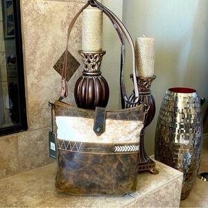 MYRA-HAZEL HUES LEATHER & HAIRON BAG